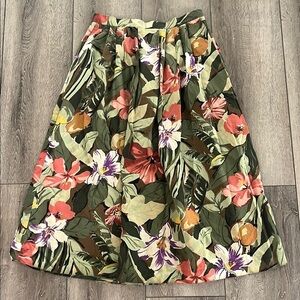 Vintage Floral A-Line Skirt - Green and Pink with pockets